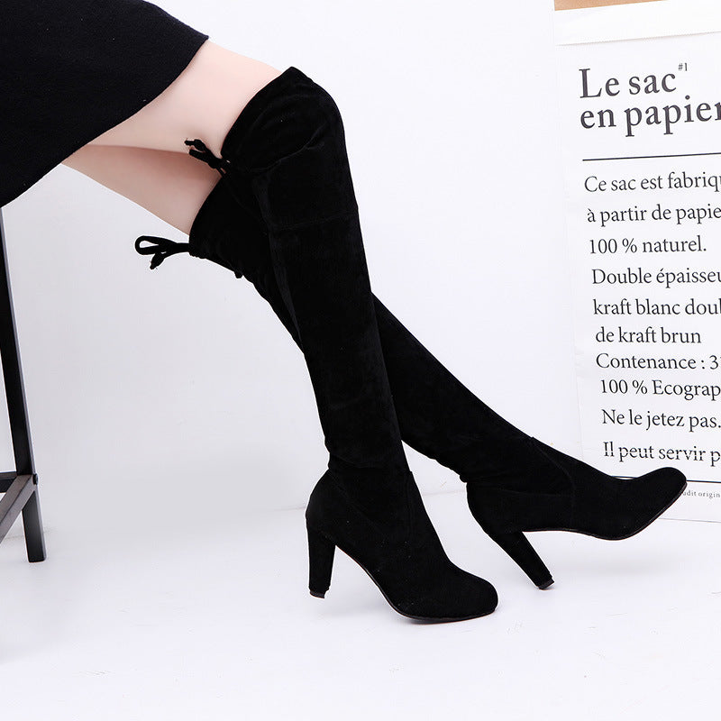 Schwarze kniehohe Stiefel für Frauen Schuhe High Heel Lange Stiefel