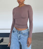 Women's Clothing Fashion Slim Long-sleeved Pullovers Tops Solid Causal Fit Shirts
