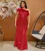 Black Paillette Feather Stitching Sequin Sexy Evening Dress Women