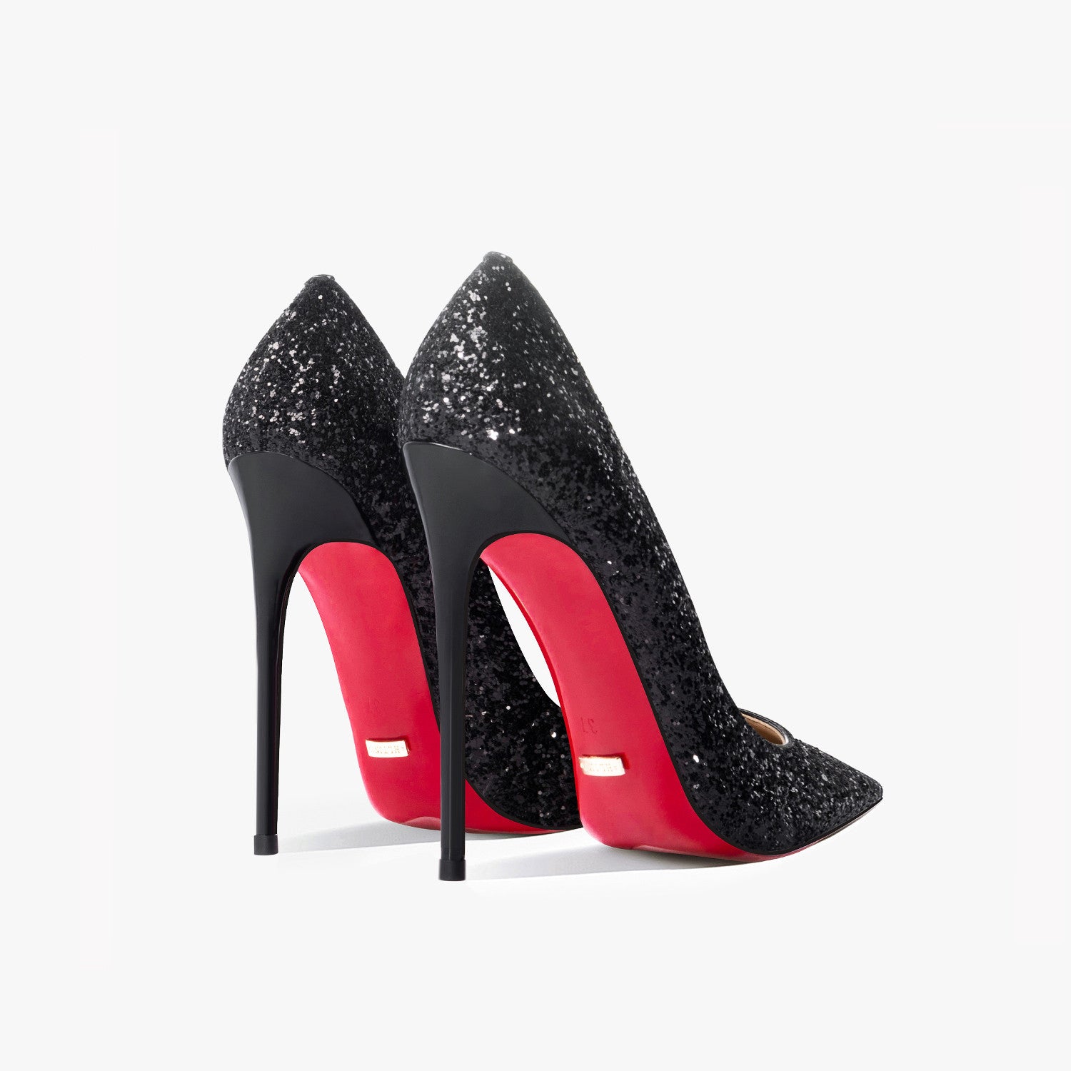 12 cm superspitze, glänzende High Heels – Schwarze und silberne Pailletten