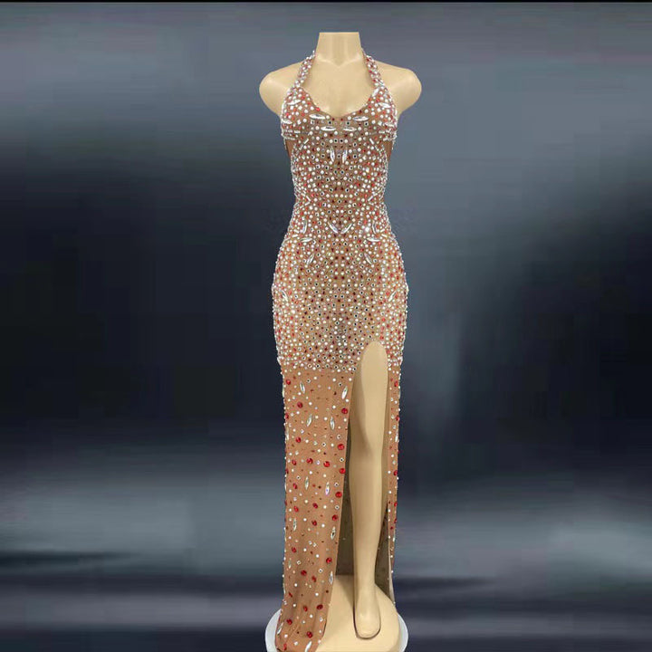 Rhinestone Backless Prom Gown