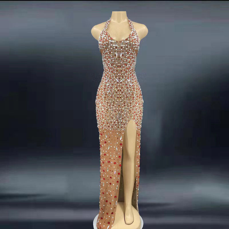 Rhinestone Backless Prom Gown