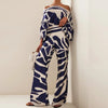 Summer Women's Clothing Printed Round Neck Loose Batwing Sleeve Waist Wide Leg Pants