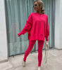 Sweater Suit Women's Casual Loose Long Sleeve Crew Neck Split Top Tight Trousers