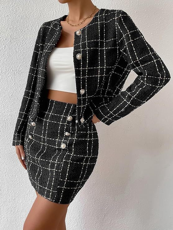 Women's Fashion Plaid Button Jacket