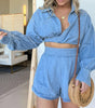 Fashion Women's Wear Denim Shirt Deep V Long Sleeve Suit