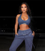 Fall Women's Low Cut Halter Top Drawstring Set