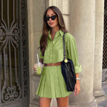 Elegant Blue Striped Women's Two-piece Set Fashion Long Sleeve