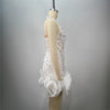White Halter Slim Beaded Sleeveless Mesh Pleats Mini Dress