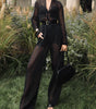Black Mesh See-through Top & High-waisted Pants Set