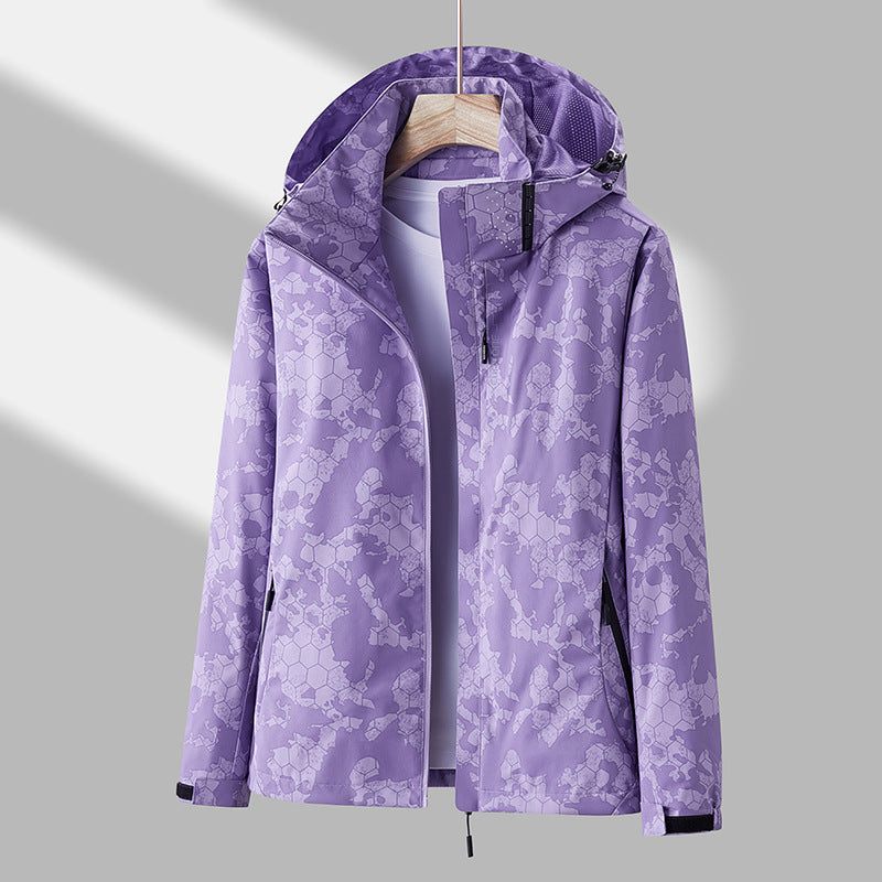 Unisex Printed Hooded Windbreaker – Waterproof, Windproof Zip-Up Jacket