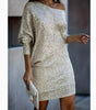 Fashion Oblique Shoulder Sequins Dress Ins Long-sleeved Dresses