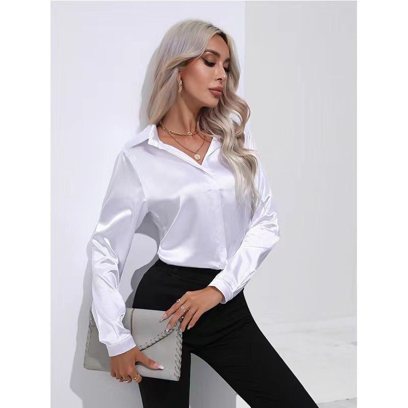 One-Button Satin Long Sleeve Shirt