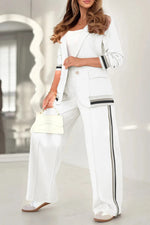 Women’s 2-Piece Suit Set – Blazer & High Waist Wide Leg Pants Office Outfit