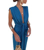 Solid Color Lace High Waist V-neck Dress