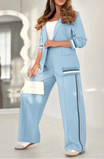 Women’s 2-Piece Suit Set – Blazer & High Waist Wide Leg Pants Office Outfit