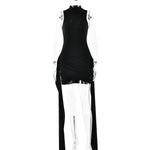 Sexy Sleeveless Bodycon Mini Dress with Side Slit & Tie – Stretchy Party Clubwear