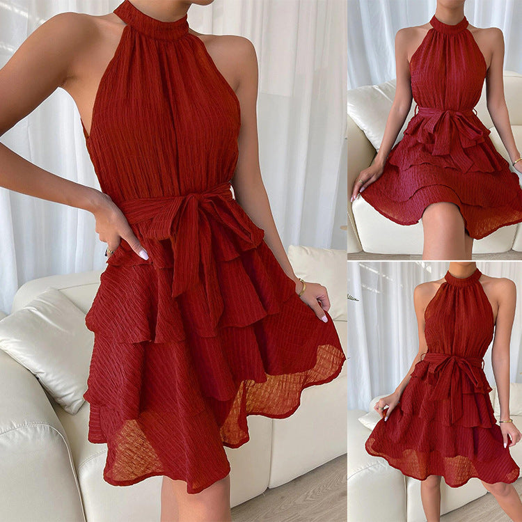 Women's Halterneck Dresses Sleeveless Ruffle Dress