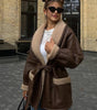 Korean Style Leather & Fur Splicing Coat