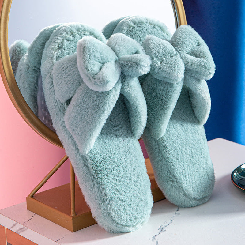 Bowknot Plush Slippers Plush Cotton Slippers