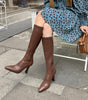 Square-Toe Knee-High Stretch Boots