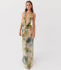 Tie-Dye Deep V-Neck Halter Maxi Dress – 2pcs Beach Party Set