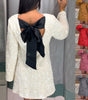 Sequined Back-Bow Dress – Fashionable Round Neck, Long Sleeve Party Dress for Women