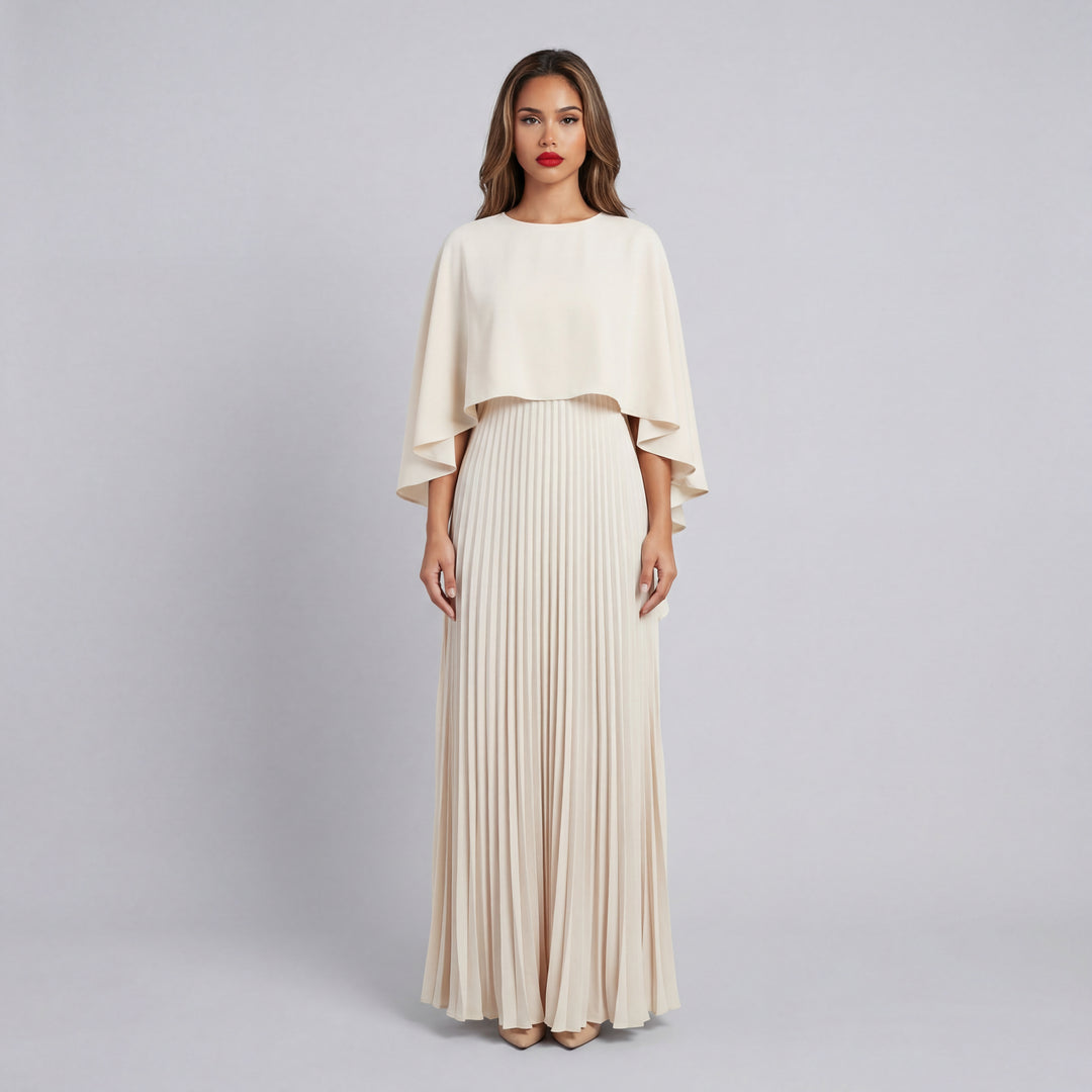 Isabella | Pleated Cape Overlay Maxi Dress