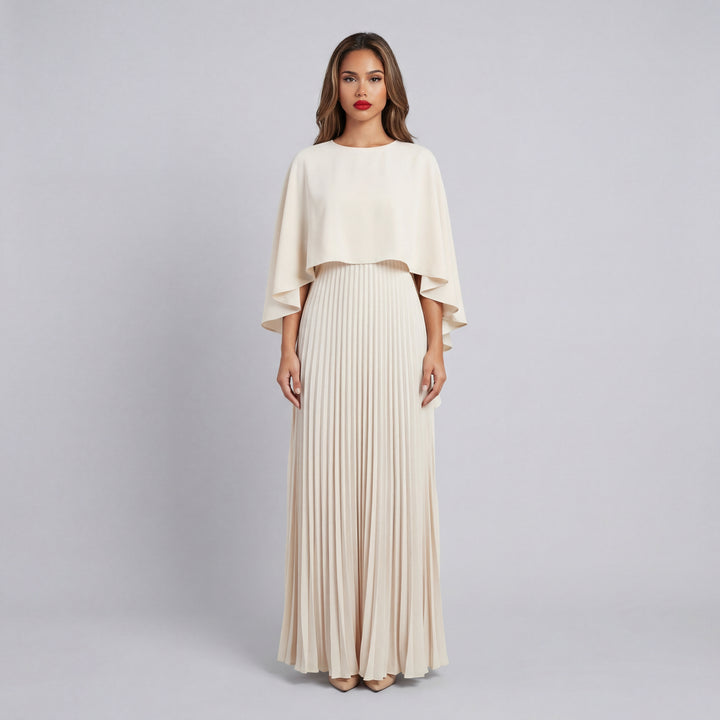 Isabella | Pleated Cape Overlay Maxi Dress