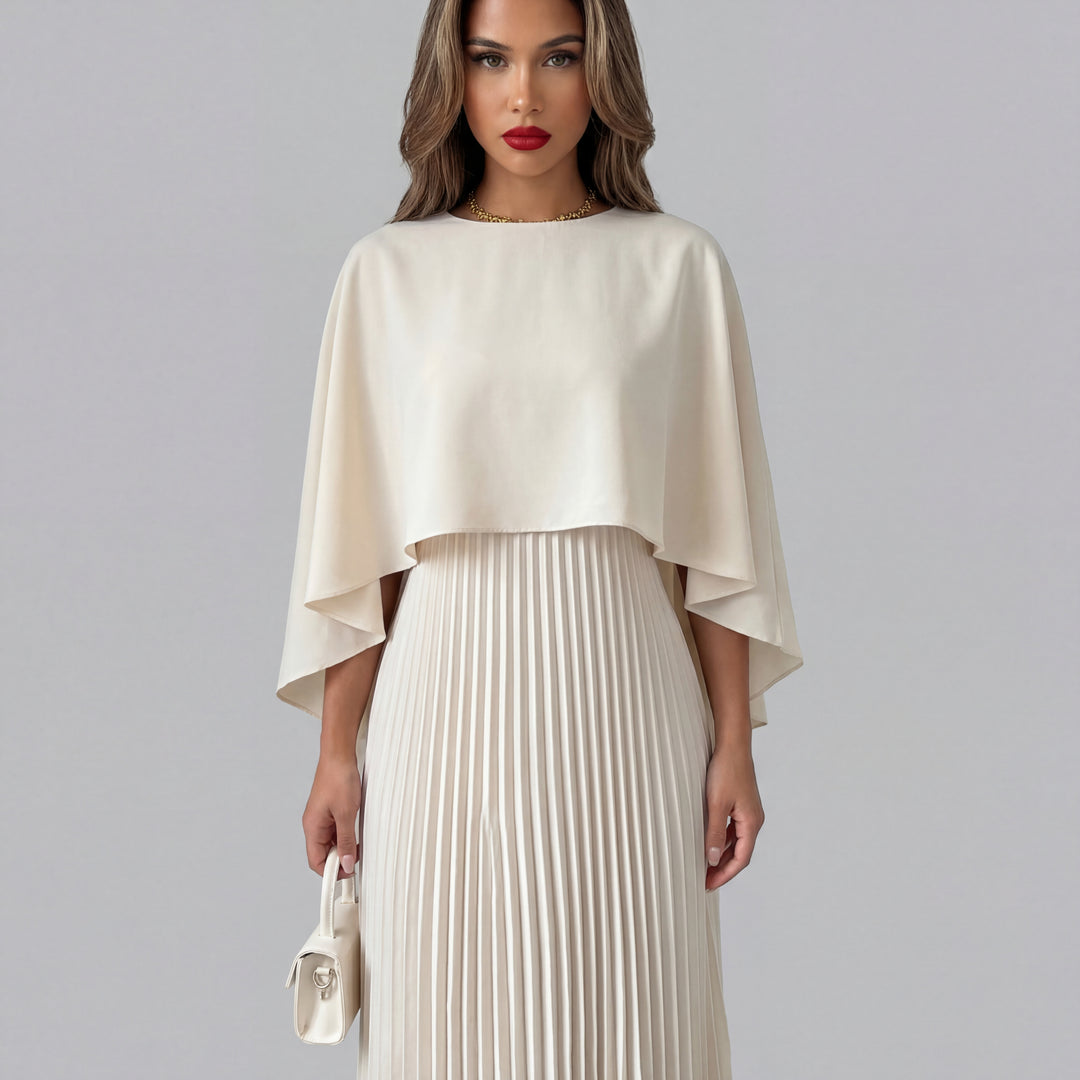 Isabella | Pleated Cape Overlay Maxi Dress