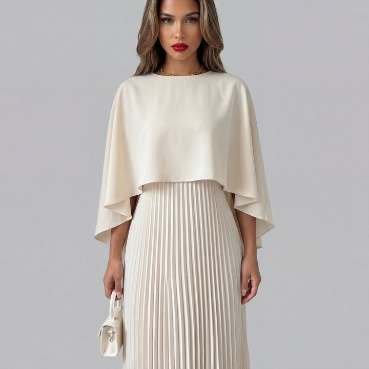 Isabella | Pleated Cape Overlay Maxi Dress