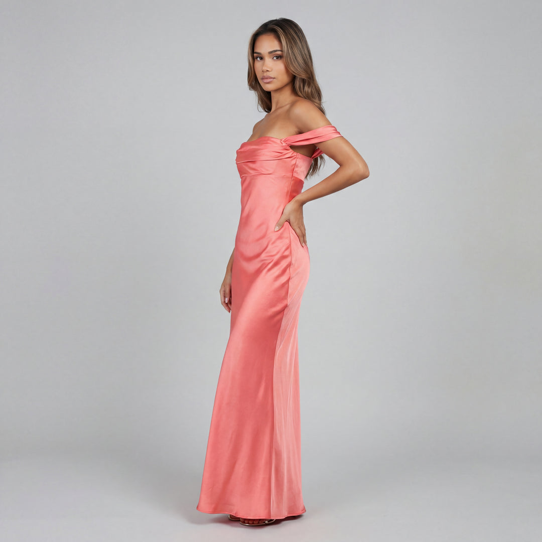Bella | Off-Shoulder Satin Maxi Dress
