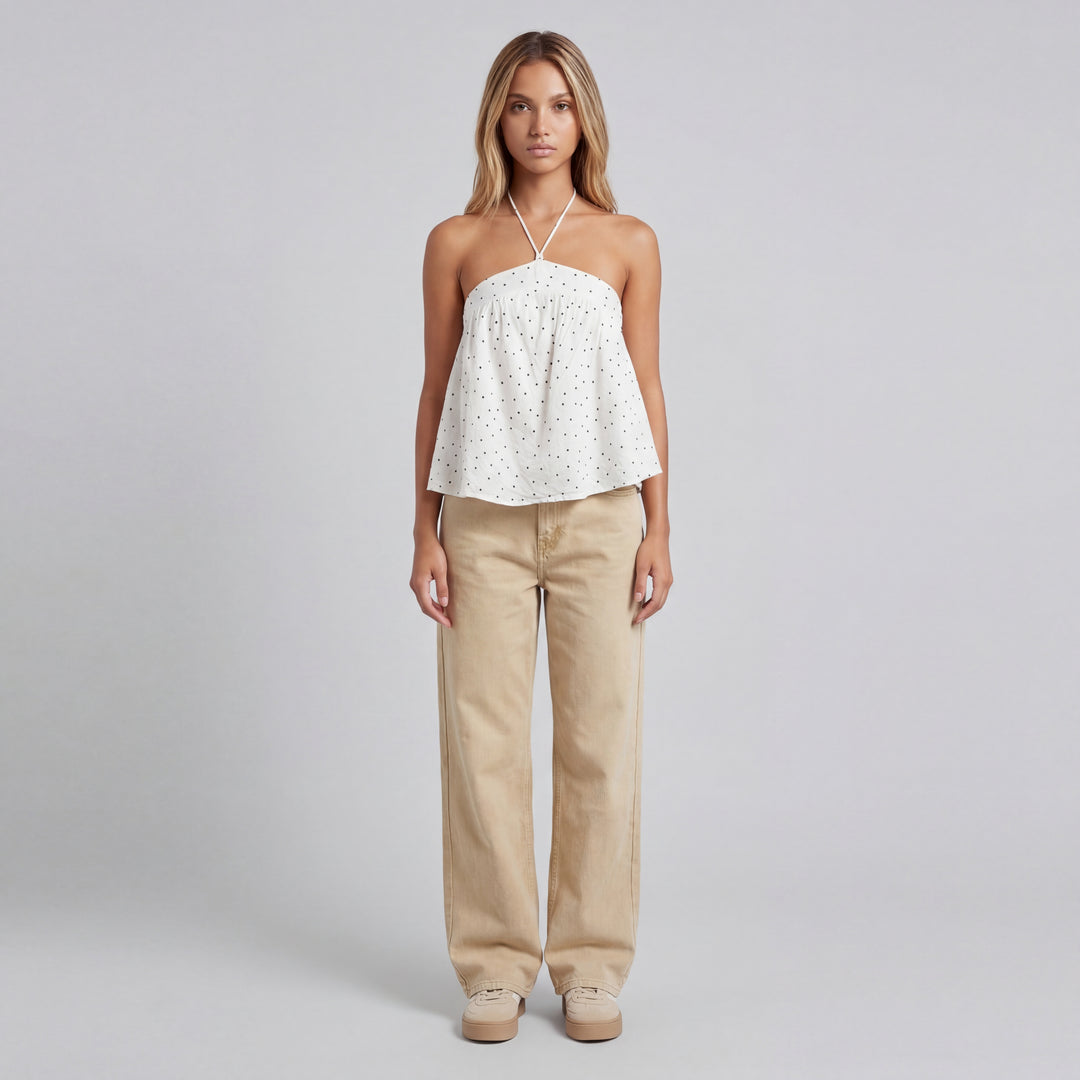 Allegra | Women’s Polka Dot Halter Blouse with Pleated Front