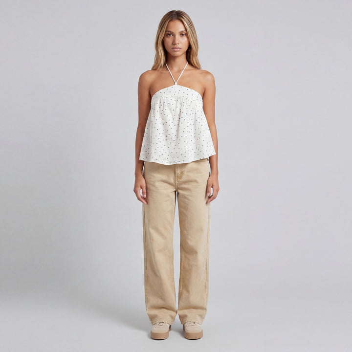 Allegra | Women’s Polka Dot Halter Blouse with Pleated Front